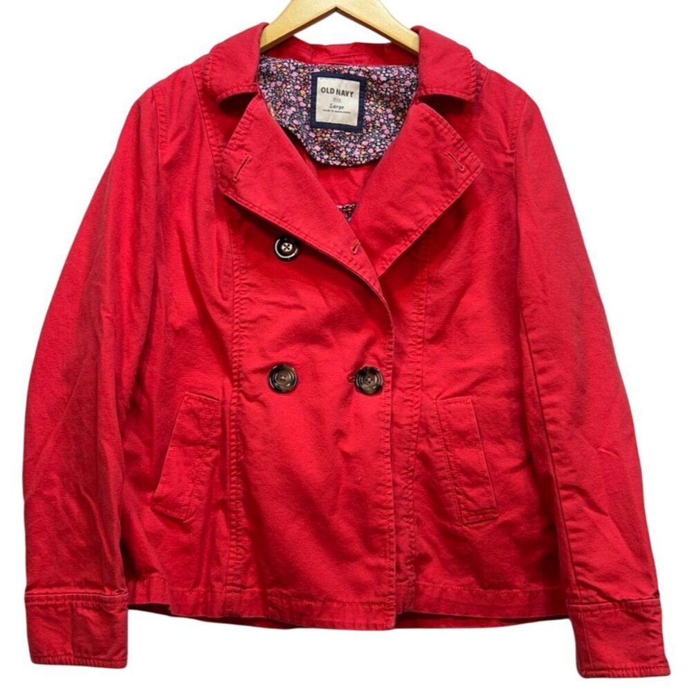 Old Navy Women's Double Breasted Blazer Long Sleeve Size Large Bright Coral